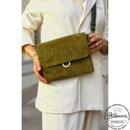 Женская сумка из кожи и замши  "Мишель" (хаки)